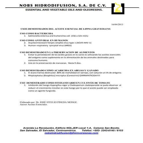 Productos de lippia en papel menbretado