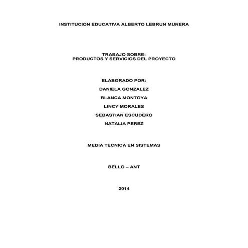 Productos y servicios del proyecto