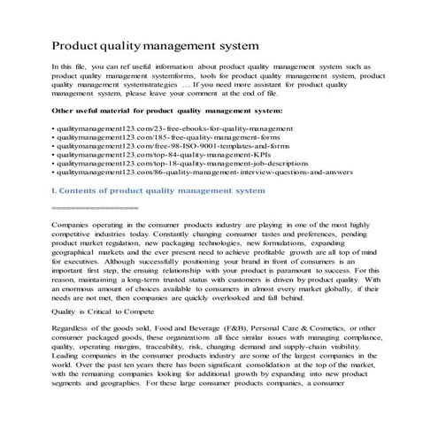 Product quality management system