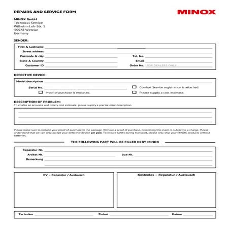 Product repair | Minox optics | Optics Trade | PDF