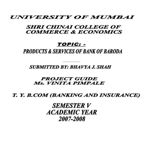 Product & services of bank of baroda