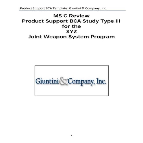 DoD Joint Weapons System Product Support Business Case Analysis Example