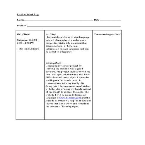 Product Work Log