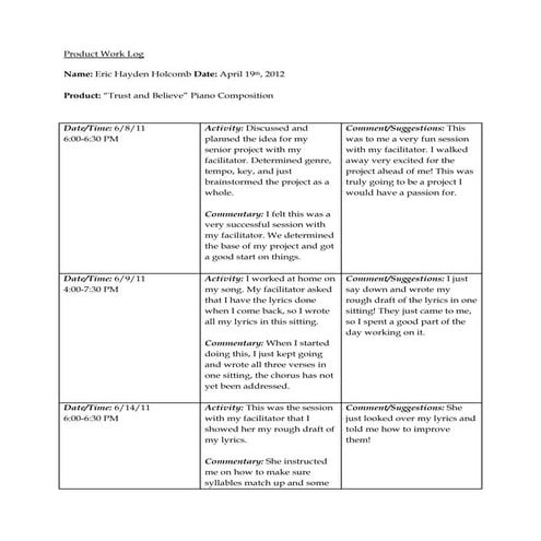 Senior project work log | DOCX