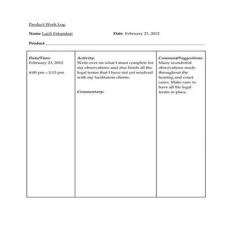 Product work log 03 01 | DOCX