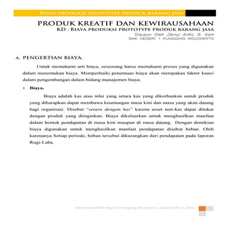 Produk Kreatif Dan Kewirausahaan Biaya Produksi Prototype Produk Barang