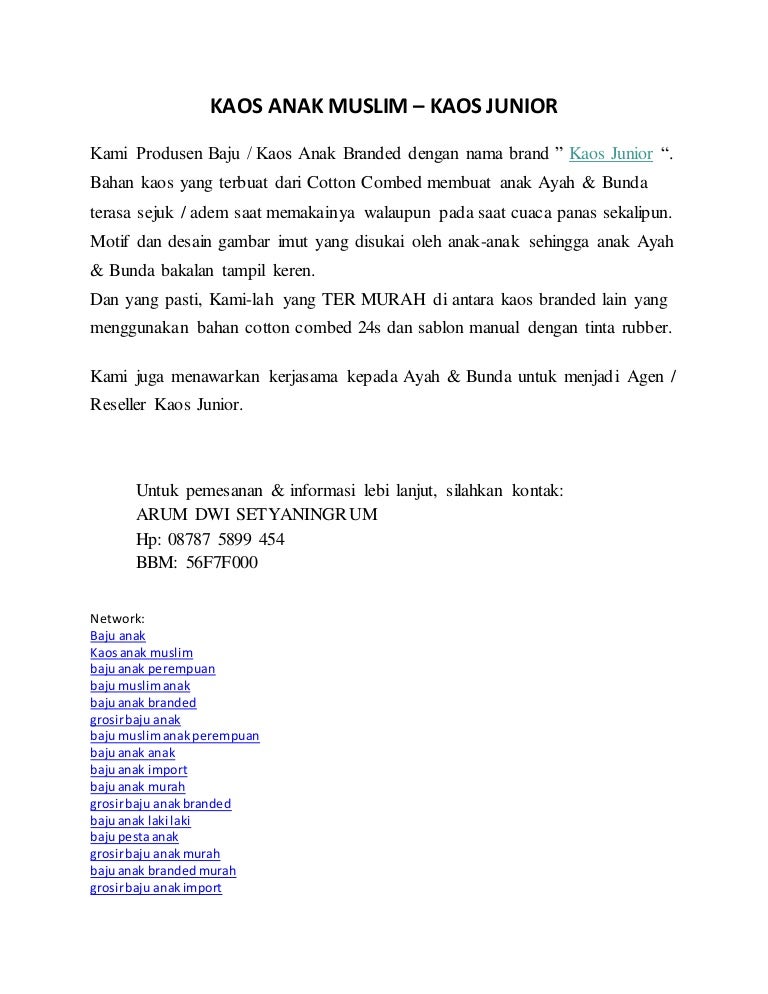 Produsen grosir  jual baju  anak  branded  murah  kaos anak  muslim 