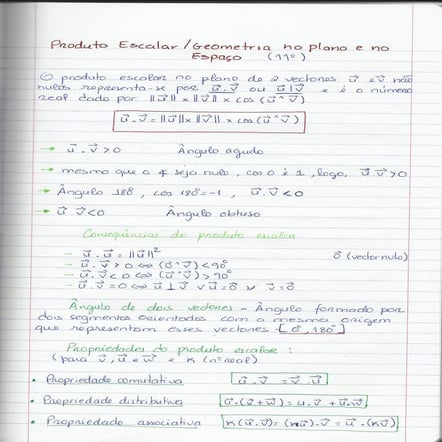 Produto escalar geometria no plano e no espaço 11º resumo teorico
