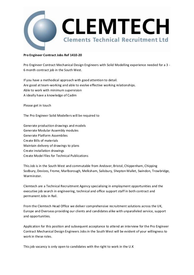 Pro Engineer Contract Jobs Ref 1410 20