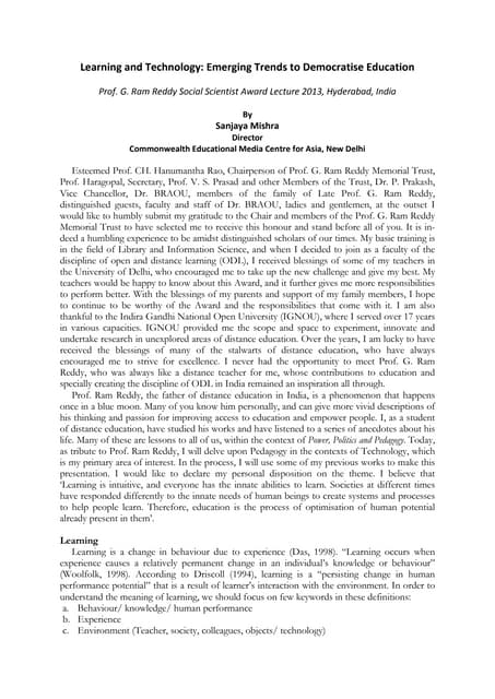 Learning and Technology: Emerging Trends to Democratise Education