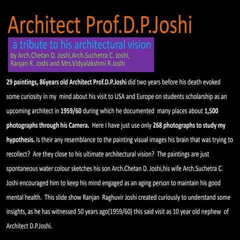 Work of Prof. Arch. D. P. Joshi | PPTX