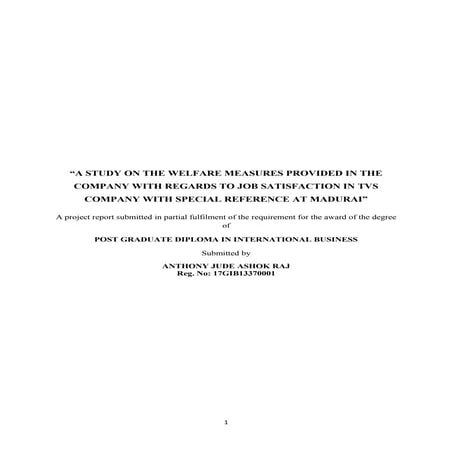 A STUDY ON THE WELFARE MEASURES PROVIDED IN THE COMPANY WITH REGARDS TO JOB S...