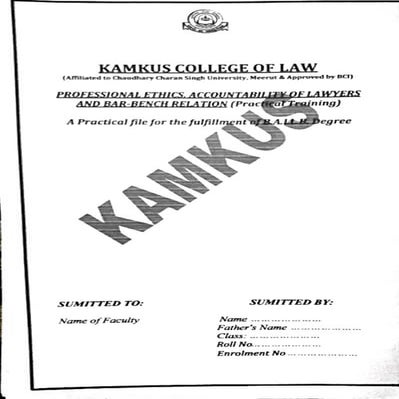 B.COM.L.L.B/BALLB/LLB LAW PROFESSIONAL ETHICS PROJECT FILE IN HIND