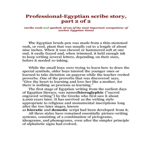 Professional egyptian scribe story, part 2 of 2 (scribe tools and ...
