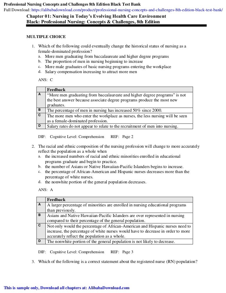 Professional Nursing Concepts and Challenges 8th Edition Black Test B…