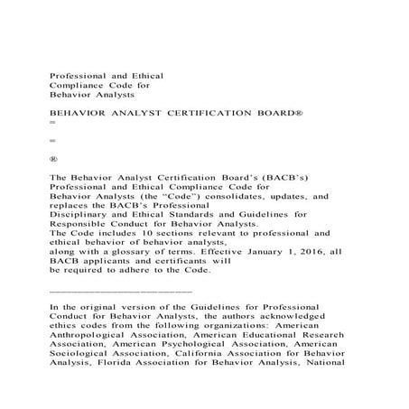 Professional and Ethical Compliance Code for Behavior Anal | DOCX