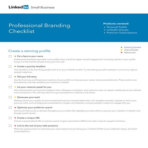 LInkedIn - Professional Branding Checklist
