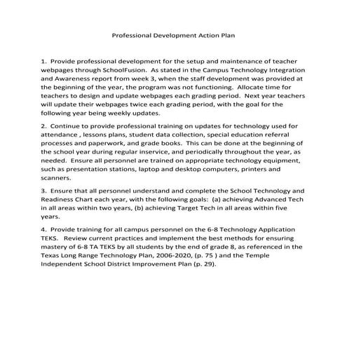 Professional Development Plan For Technology
