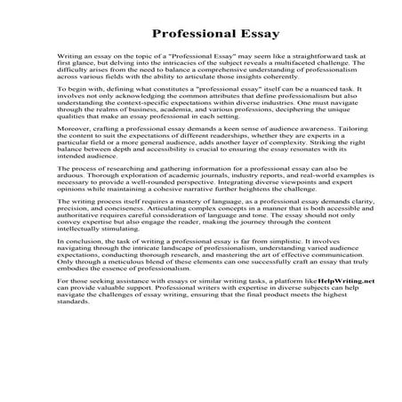 Professional Essay Writing. Whitman College | PDF