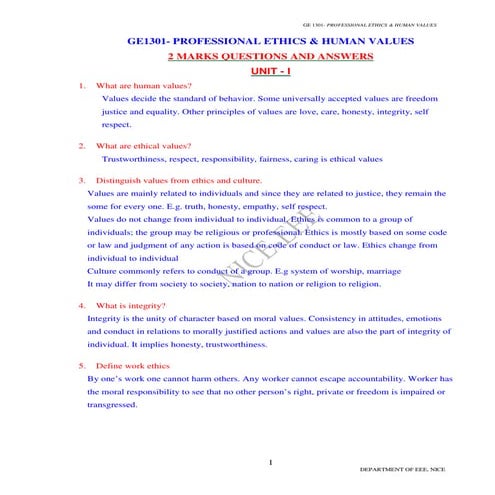 Professional ethics  2 mark & 16 mark question bank