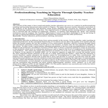 Professionalising teaching in nigeria through quality teacher education ...