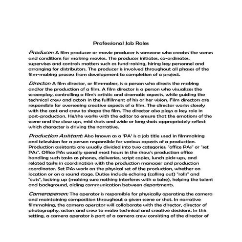 Roles within film making | PPTX