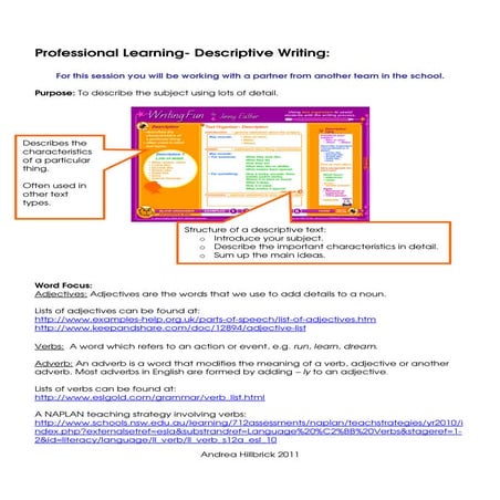 Professional learning descriptive writing