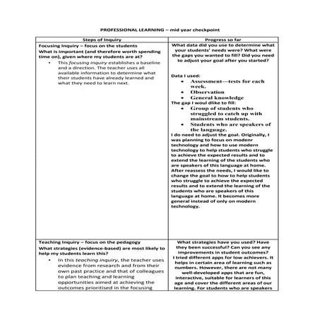 Professional learning mid year check point