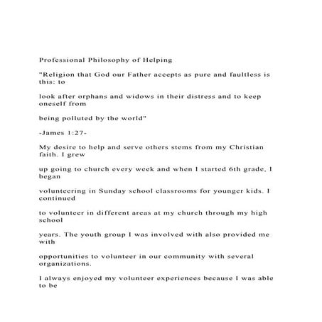Professional Philosophy of Helping  Religion that God our.docx
