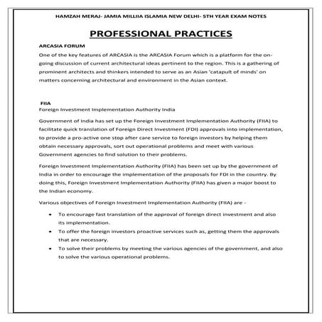 Professional practice notes-jamia millia islamia - 5th year | PDF