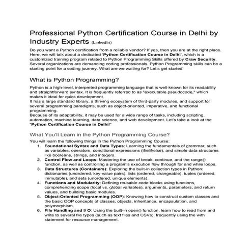 Professional Python Certification Course in Delhi by Industry Experts (LinkedIn).docx
