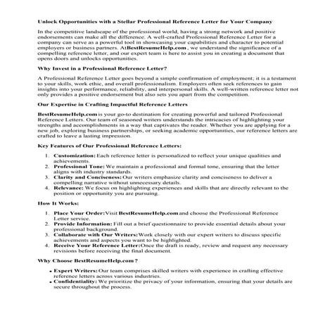 Professional Reference Letter For A Company