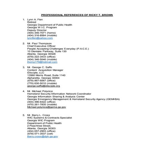 Professional References of Ricky T. Brown | DOCX