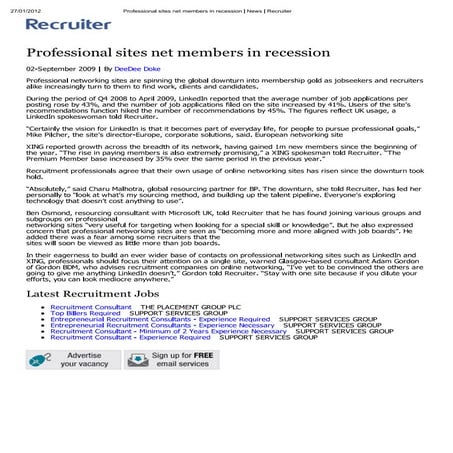 Professional Sites Net Members In Recession   News   Recruiter