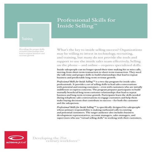 Professional Skills for Inside Selling