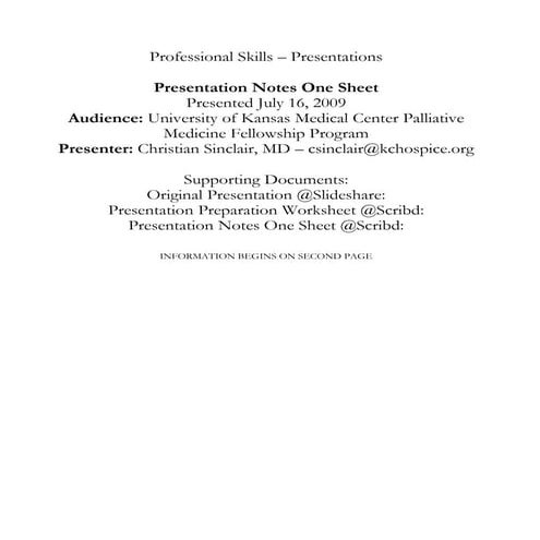 Professional Skills - Presentations One Sheet