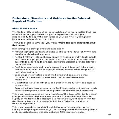 Professional standards and guidance for the sale and supply of medicines