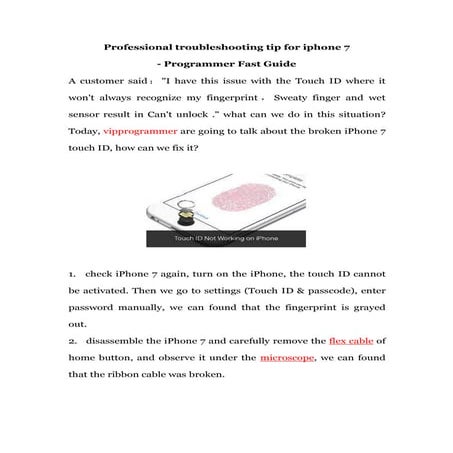 Solve: iPhone 7 Touch ID not working issue - troubleshooting tip | PDF
