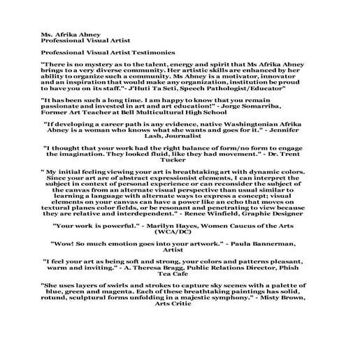 Professional Visual Artist Bio | DOCX