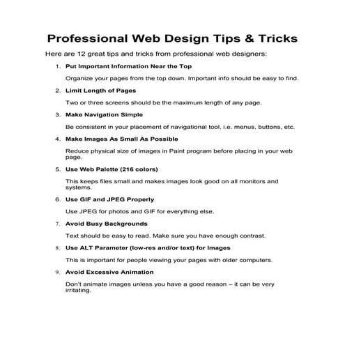 Professional web design tips and tricks