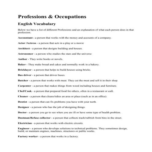 Jobs and Professions