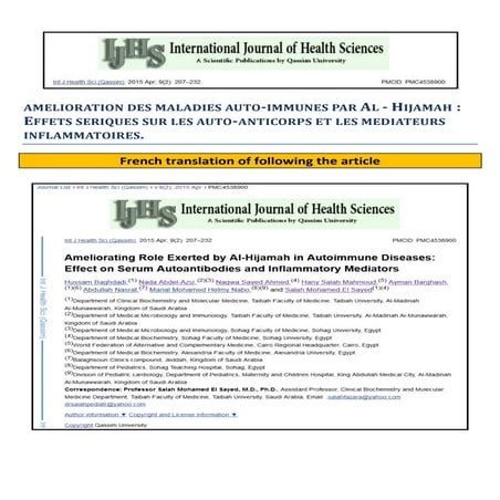 hijamah and autoimmunes disease - 2015- in french - Dr El Sayed
