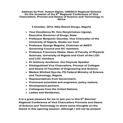 ‪#‎COVIDSET2015‬ Speech for Professor Hubert Gijzen, Director of UNESCO regio...