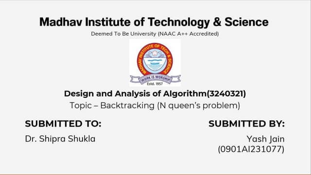 proficiency presenattion on topic of backtracking algo