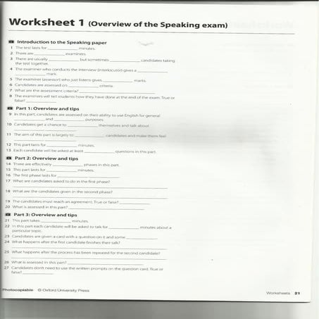 Proficiency oral test overview (worksheet 1) | PDF