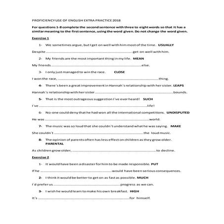 Proficiency use of english extra practice 2018