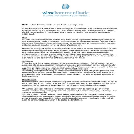 Profiel wisse kommunikatie medisch en zorg