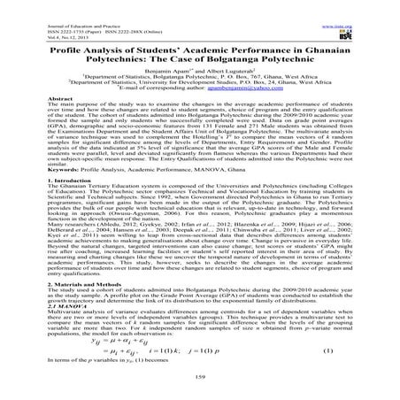 Profile analysis of students’ academic performance in ghanaian polytechnics t...