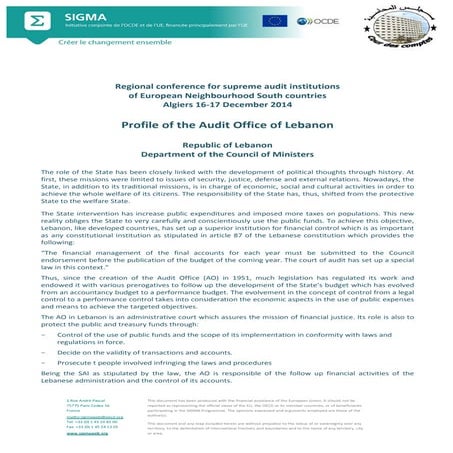 Profile of the Audit Office of Lebanon, SIGMA conference 16 December 2014