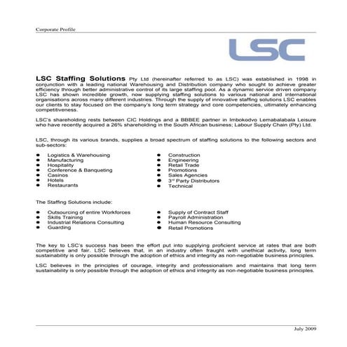LSC Company Profile | DOC